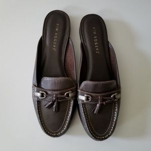 Kim Rogers Brown Leather Tassel Slide Mule Loafer
